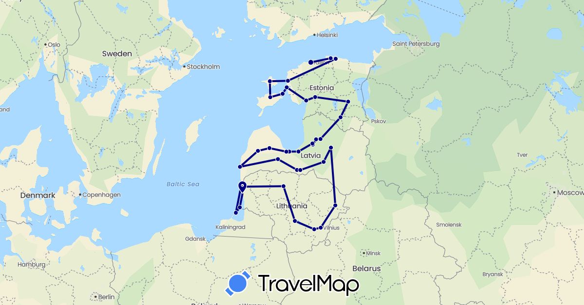 TravelMap itinerary: driving in Estonia, Lithuania, Latvia, Russia (Europe)